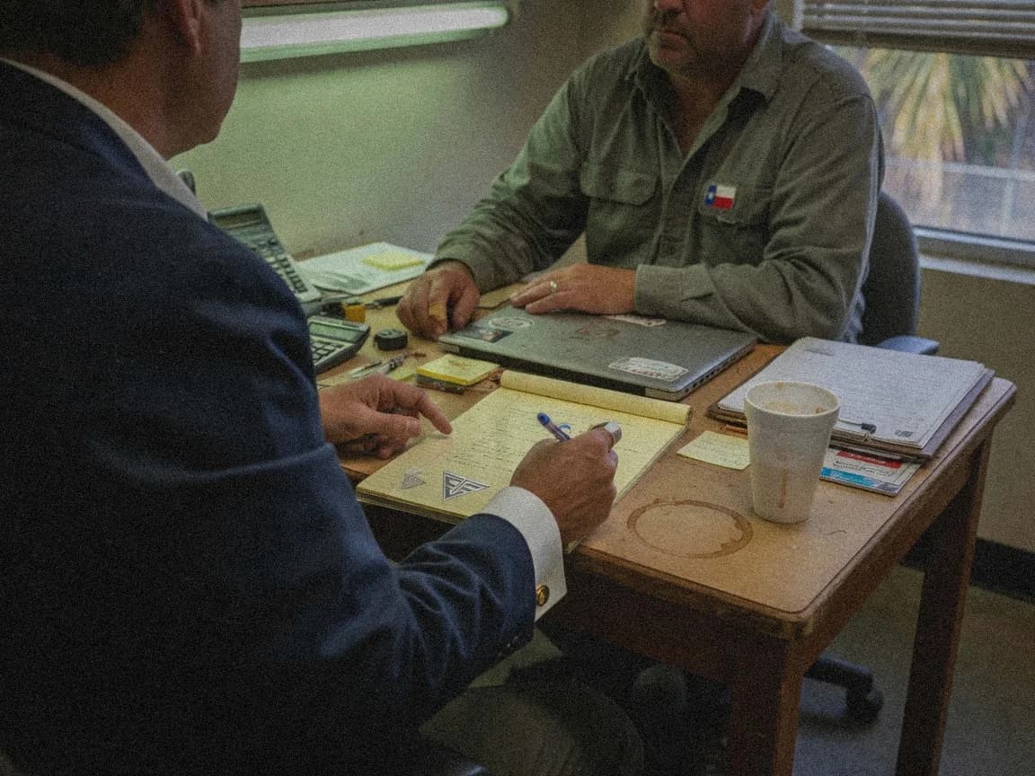 A thoughtful working conversation at a shared desk