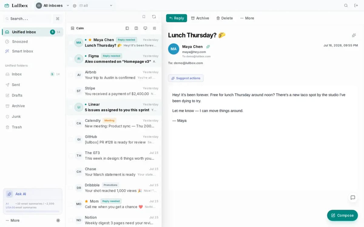 Lullbox inbox UI